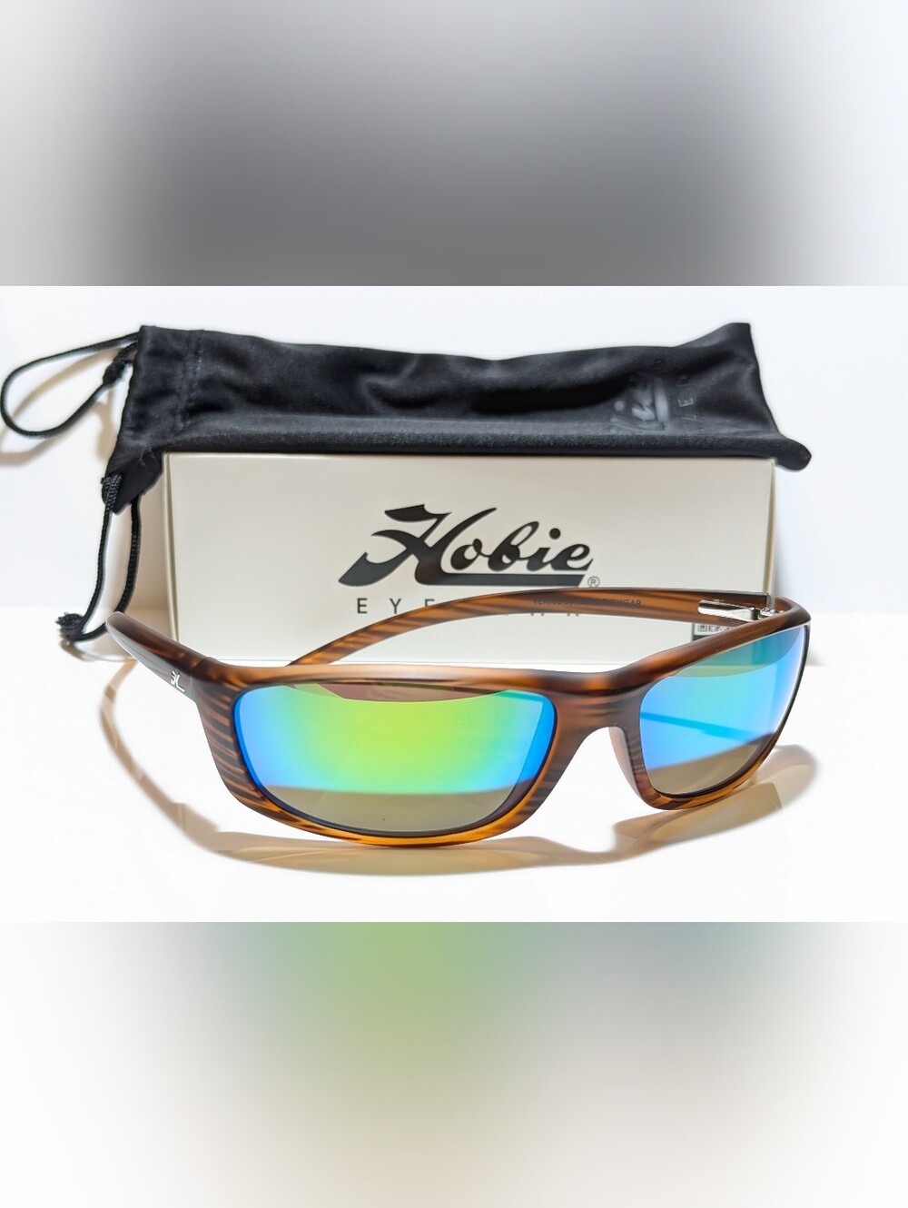 Hobie Cabo Brown Wood Grain Polarized Sea Green Mirror Lens Sunglasses 191926